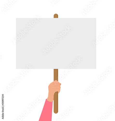 Empty sign in hand. Hands holding blank protest poster. Cartoon vector illustration. Placard and poster empty, protest announcement board
