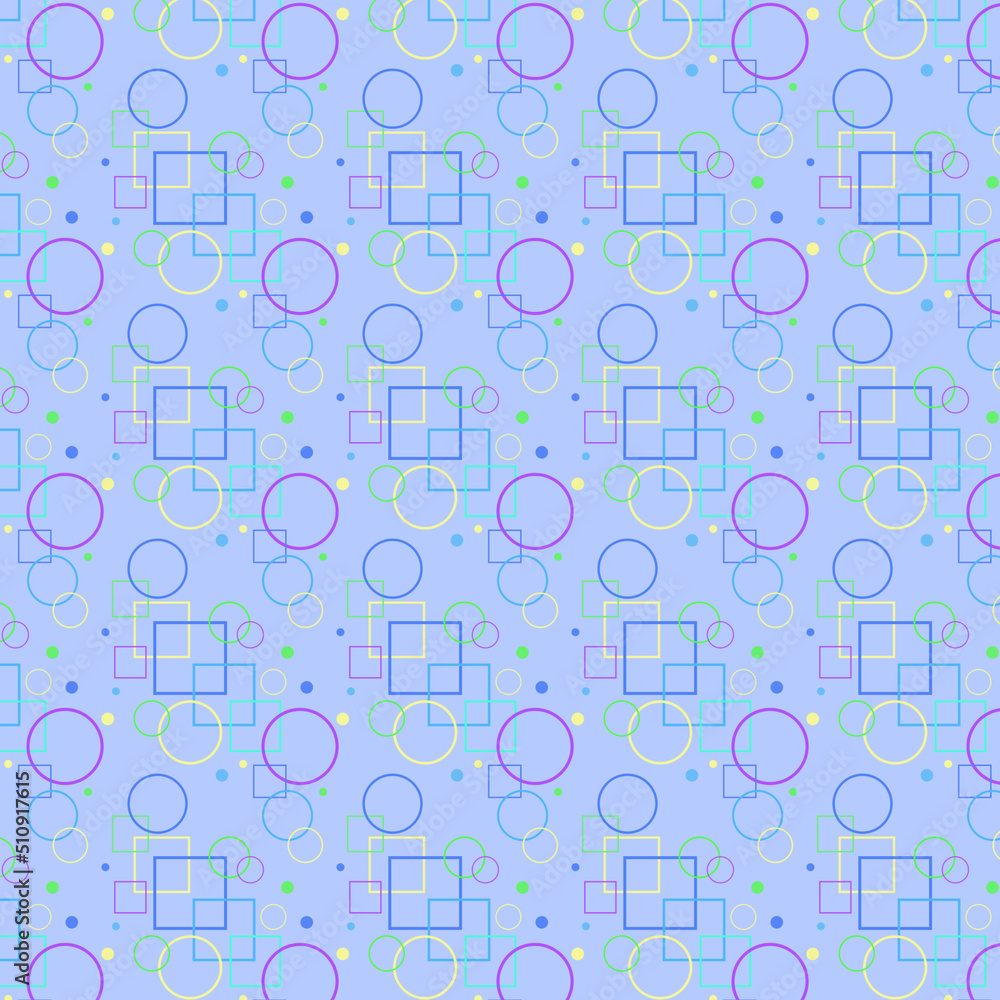 Seamless background with colorful geometric shapes on blue background. Trendy colorful retro background with geometric figures. Stylish wallpaper or fabric print. Flat textured repeating background Seamless background with colorful geometric shapes on blue background. Trendy colorful retro background with geometric figures. Stylish wallpaper or fabric print. Flat textured repeating background