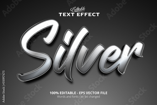 Editable text effect, Black background, Silver text
