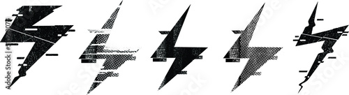 Thunder bolt lighting flash textured logo . Glitch effect .Electric power design element . Vector illustration.