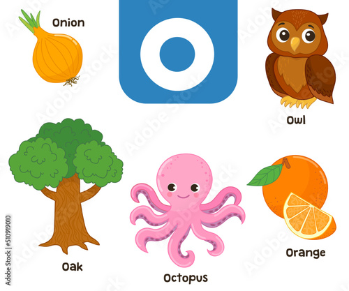 English alphabet in pictures — Children's colored letter O — vector illustration photo