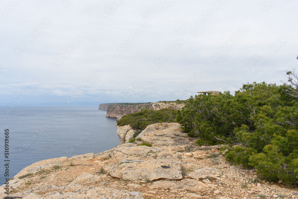 Steep coastal cliffs at Cap Blanc in Mallorca, Spain