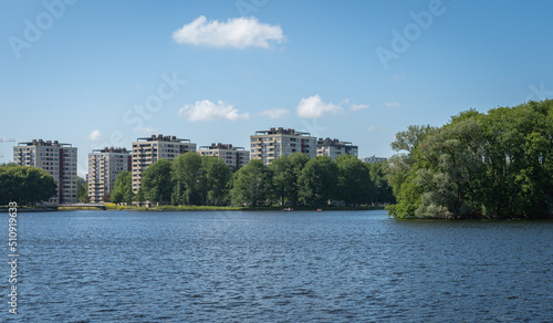 Photography Lake Sloterplas and residential neighbourhood Osdorp in Amsterdam west, The Neth