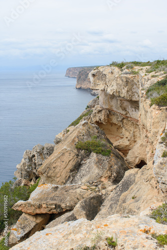 Steep coastal cliffs at Cap Blanc in Mallorca, Spain