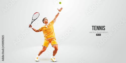 Realistic silhouette of a tennis player on white background. Tennis player man with racket hits the ball. Vector illustration
