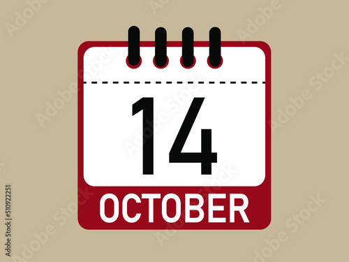 Calendar icon 14 october. Vector illustration of calendar.
