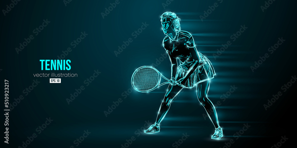 Abstract silhouette of a tennis player on black background. Tennis player woman with racket hits the ball. Vector illustration Abstract silhouette of a tennis player on black background. Tennis player woman with racket hits the ball. Vector illustration