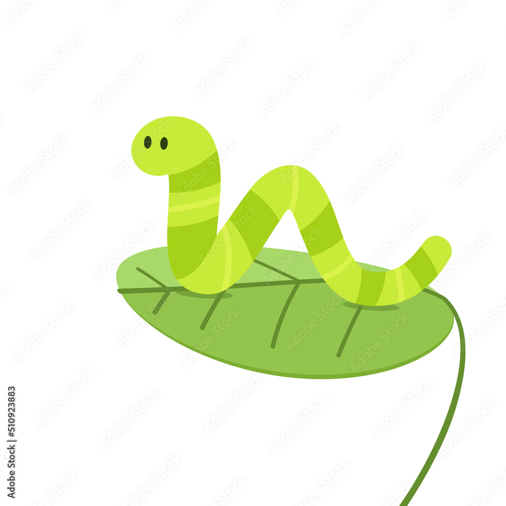 Green worm vector. Worm cartoon vector. free space for text. Green worm