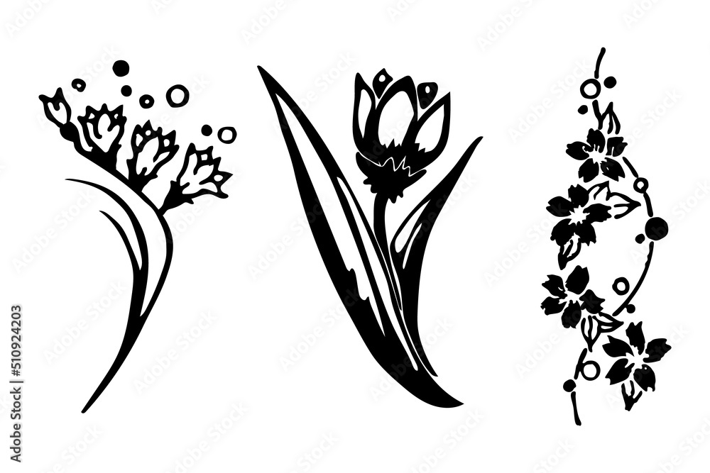 Fototapeta premium Set of three editable vector clipart flowers. EPS10