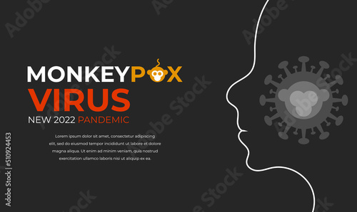 Monkeypox web banner with virus icon. New 2022 pandemic. People with monkey pox virus. Vector illustration.