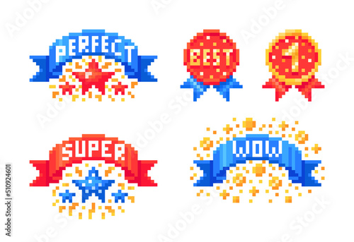 Set of award emblems with ribbonns and stars