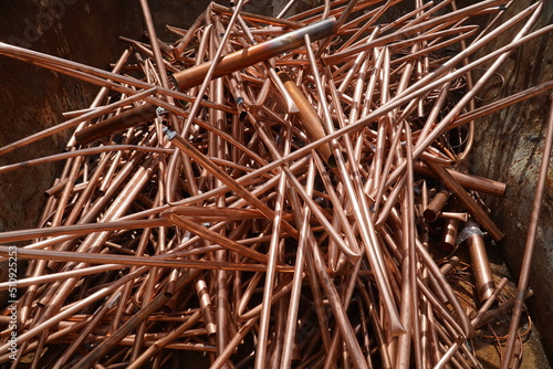 Wallpaper Mural Copper scrap, copper tubes, non-ferrous metal wire recycling, windings without insulation. Hannover, Germany. Torontodigital.ca