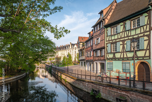 Traditional old alsatian houses in "Petit Venice" (Small Venice) Colmar in Alsace in the department of Haut-Rhin of the Grand Est region of France