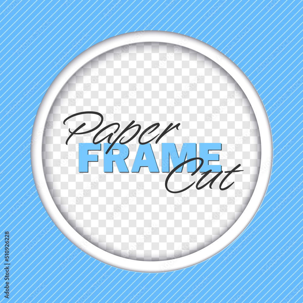 Vector paper cut frame. Blue  round template with copy space. Volumetric, trendy design. Best for polygraphy, print and web. EPS 10.