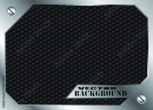 carbon dark mosaic texture in metal frame / vector illustration