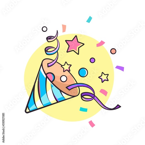 Confetti cone, party popper, celebration cartoon style illustration