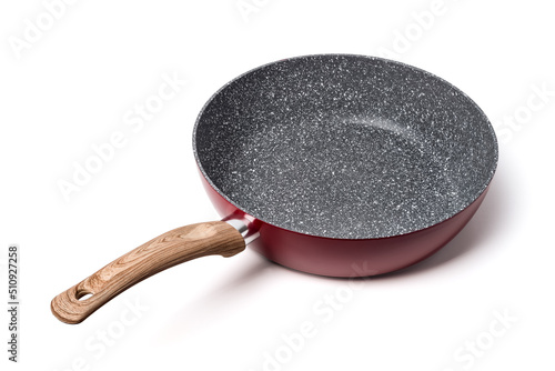 Non stick frying pan isolated on white background. photo