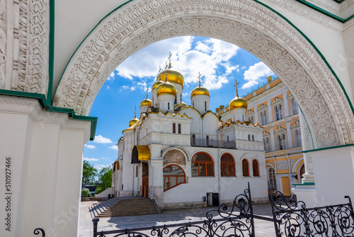 Blagoveshchensky cathedral on Sobornaya square of Moscow Kremlin, Russia