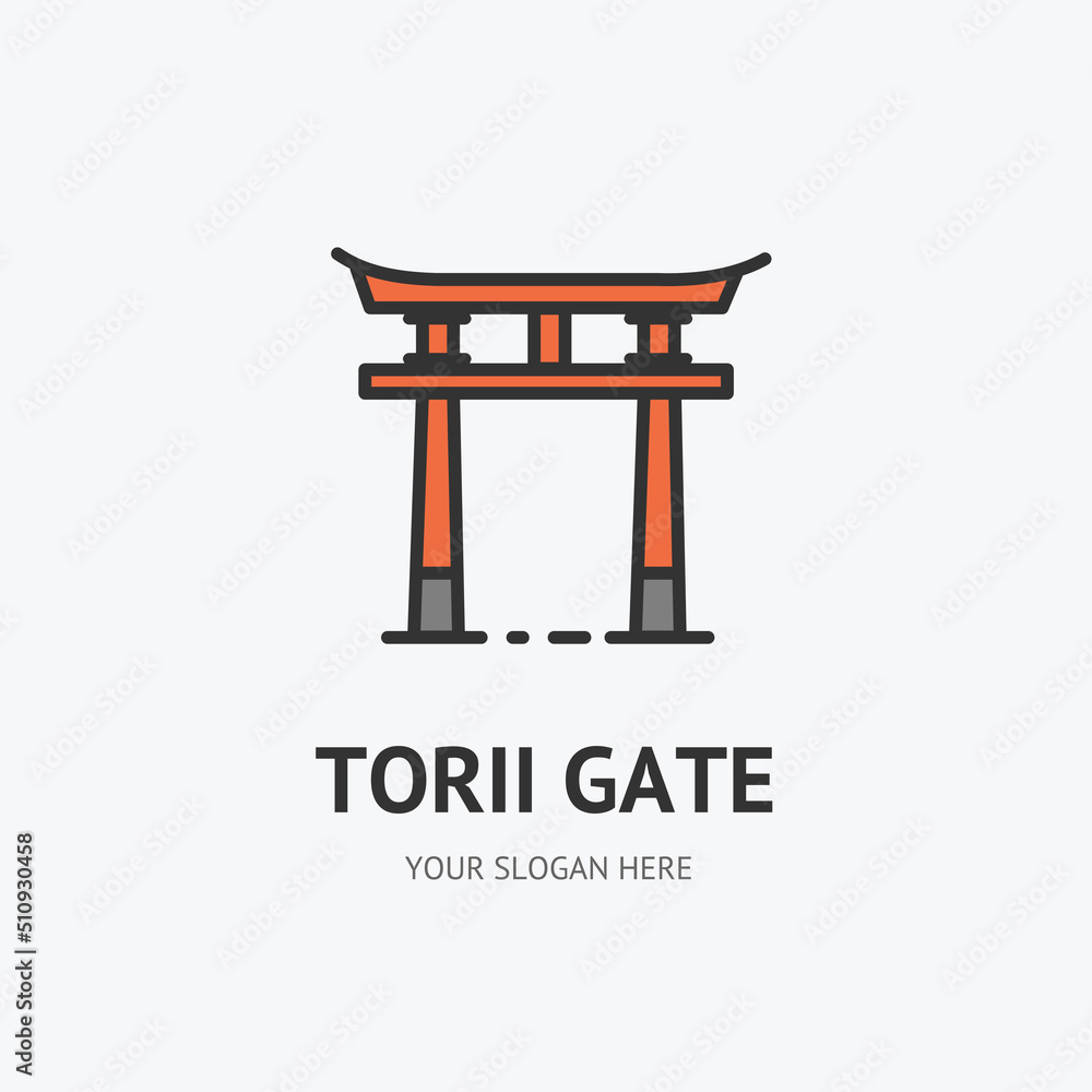 Japanese Traditional Torii Gate Sign Thin Line Icon Emblem Concept. Vector Japanese Traditional Torii Gate Sign Thin Line Icon Emblem Concept. Vector