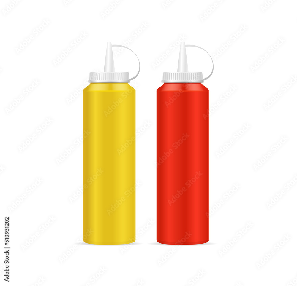 Realistic Detailed 3d Blank Mustard and Ketchup Bottle Set. Vector