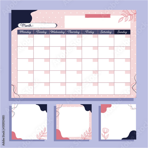 Monthly Planner template with individual days and notes.