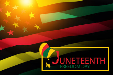 Waving Alternative Juneteenth Flag with Flare and text. Since 1865. Design of Banner. Black history month.