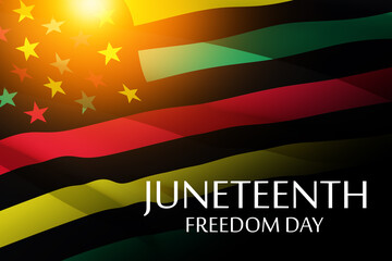Waving Alternative Juneteenth Flag with Flare and text. Since 1865. Design of Banner. Black history month.