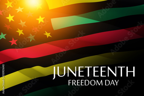Stampa su tela Waving Alternative Juneteenth Flag with Flare and text