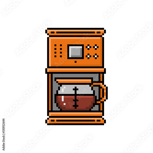 Pixel art drip coffee maker symbol isolated on white background. Small kitchen appliance icon. Old school vintage retro 80's, 90's 2d computer, video game, slot machine graphics. 8 bit cafe drink logo