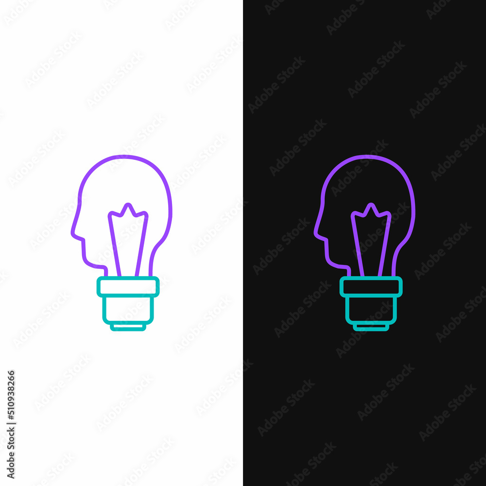 Line Light bulb with concept of idea icon isolated on white and black background. Energy and idea symbol. Inspiration concept. Colorful outline concept. Vector Line Light bulb with concept of idea icon isolated on white and black background. Energy and idea symbol. Inspiration concept. Colorful outline concept. Vector