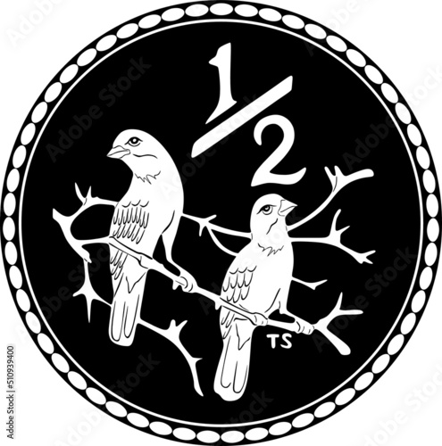 african coin with bird and branch half cent handmade silhouette