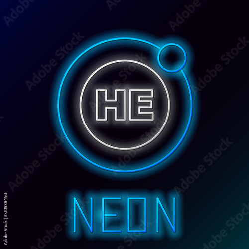 Glowing neon line Helium chemical element icon isolated on black background. Helium periodic table element chemistry symbol. Colorful outline concept. Vector