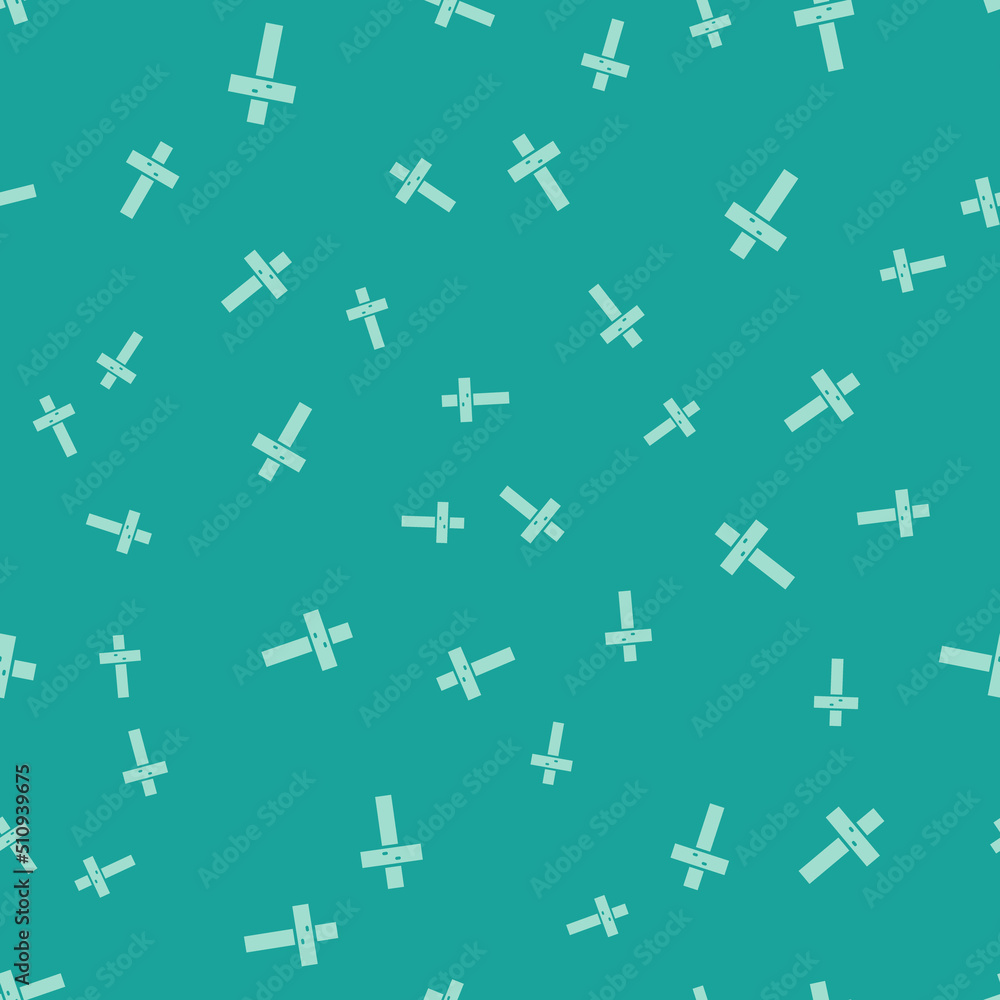 Green Christian cross icon isolated seamless pattern on green background. Church cross. Vector Green Christian cross icon isolated seamless pattern on green background. Church cross. Vector