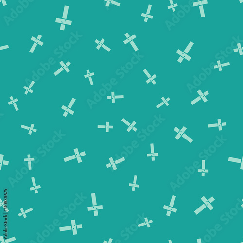 Green Christian cross icon isolated seamless pattern on green background. Church cross. Vector