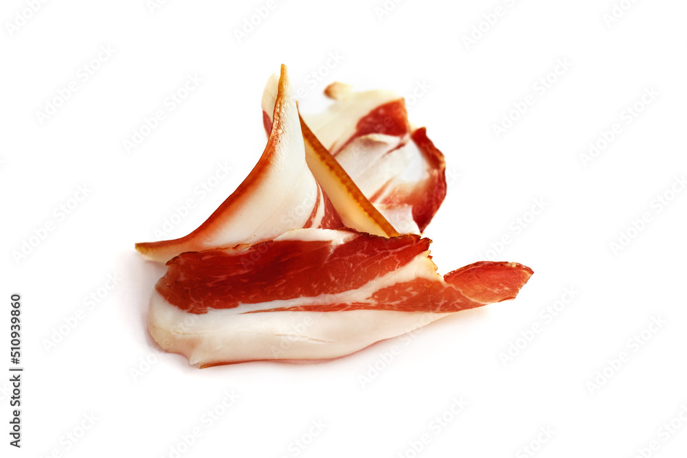 Parma ham slices isolated on white Parma ham slices isolated on white