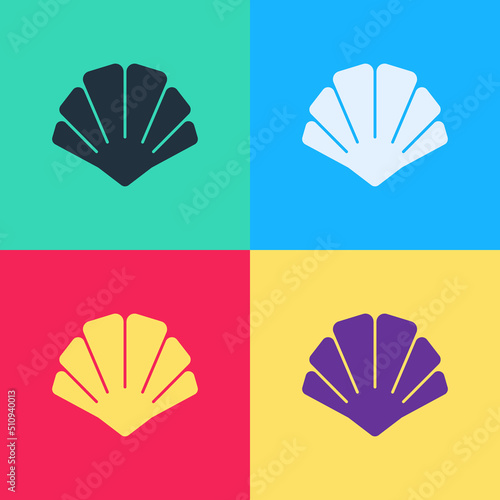 Pop art Scallop sea shell icon isolated on color background. Seashell sign. Vector
