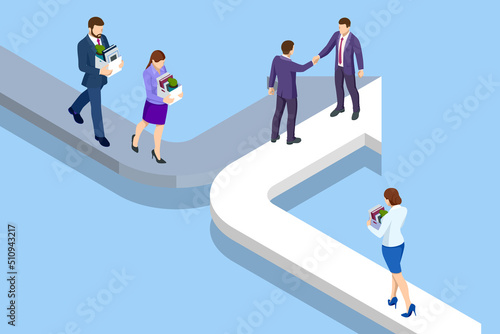 Isometric Business Success Concept. Entrepreneur business man leader. Searching for opportunities. Business concept. Business man handshake.