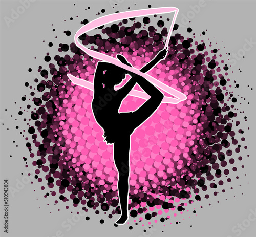 rhythmic gymnastics silhouette on the abstract halftone background - vector artwork