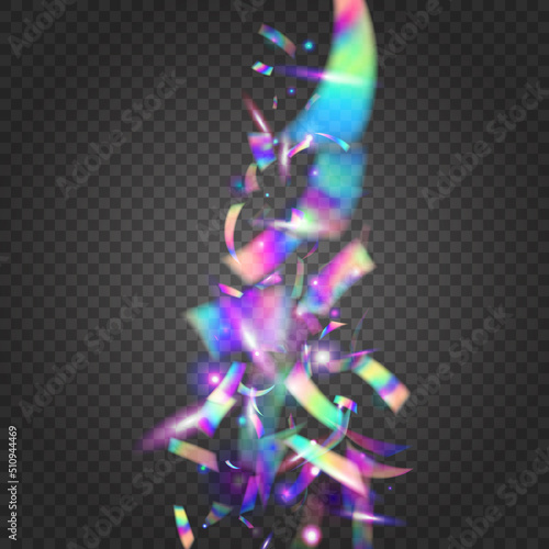 Falling Tinsel. Holiday Art. Carnival Confetti. Kaleidoscope Effect. Laser Prism. Purple Retro Glare. Fantasy Foil. Shiny Colorful Wallpaper. Violet Falling Tinsel