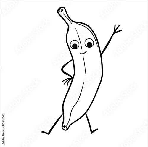 banana character waving line. Isolated vector illustration on white background.