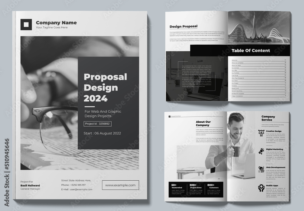 Black and White Project Proposal Stock Template | Adobe Stock