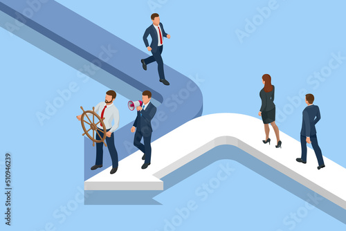 Isometric Business Success Concept. Entrepreneur business man leader. Searching for opportunities. Business concept.