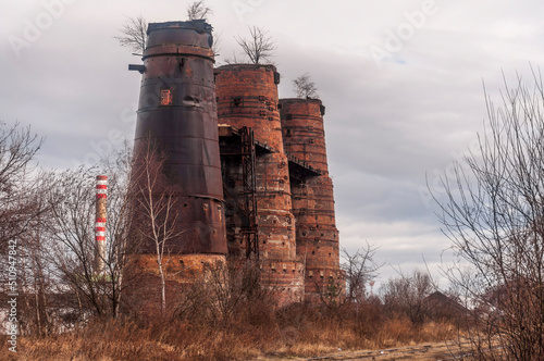 Old abandoned pottery and brick factory in Kladno, Czech Republic photo