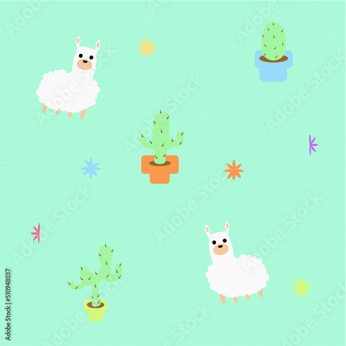 CACTUS,LLAMAS,ALPACA,FLORES,FONDO VERDE