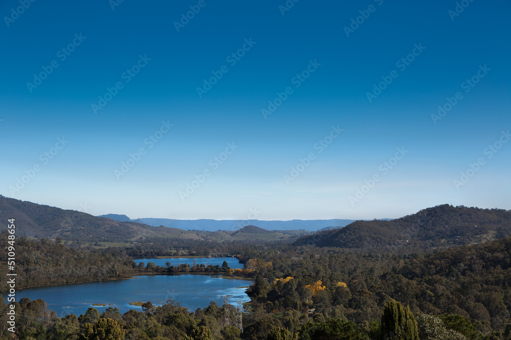 A beautiful landscape of mountains and lakes in Australia