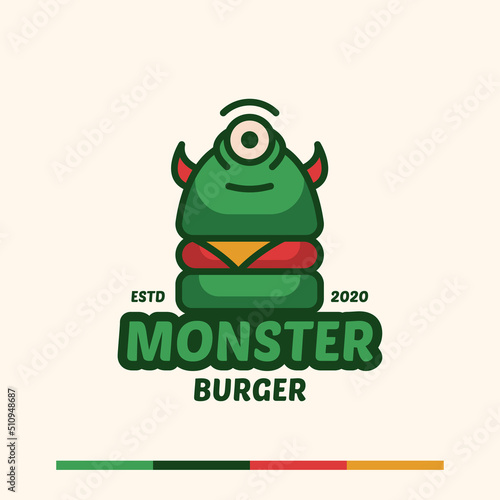 minimalist simple monster burger logo concept