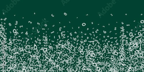 Falling childish chalk numbers. Math study concept with flying digits. Graceful back to school mathematics banner on blackboard background. Falling numbers vector illustration.