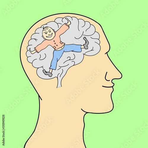 Contour silhouette of a man with a butterfly in his head.