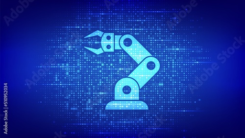 Smart Industry 4.0 background made with binary code. Factory automation. Autonomous industrial technology. Industrial revolutions steps. Matrix background with digits 1.0. Vector Illustration.