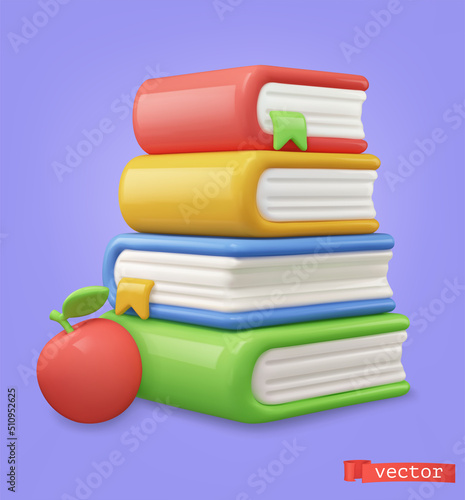 School, books and apple 3d vector icon